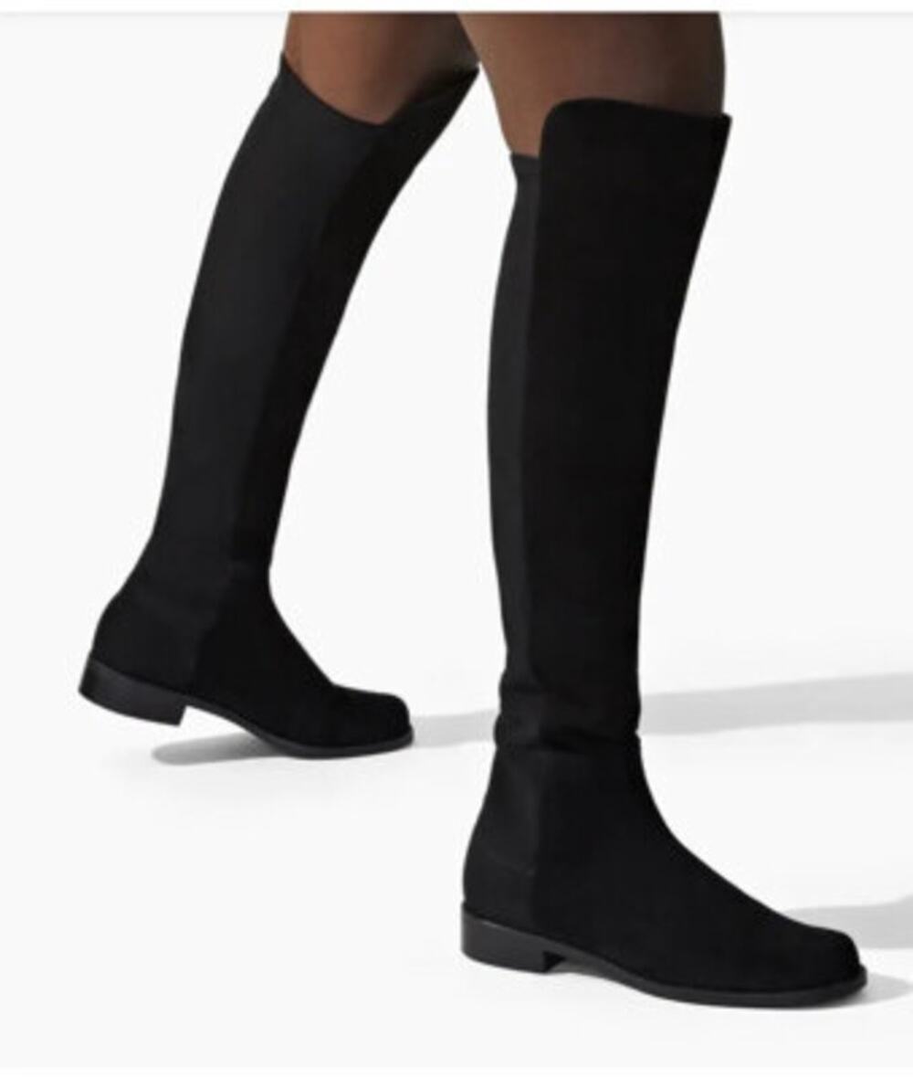 STUART WEITZMAN 5050 Black Suede Knee High Boots 7.5 C Leather Rubber Block Heel